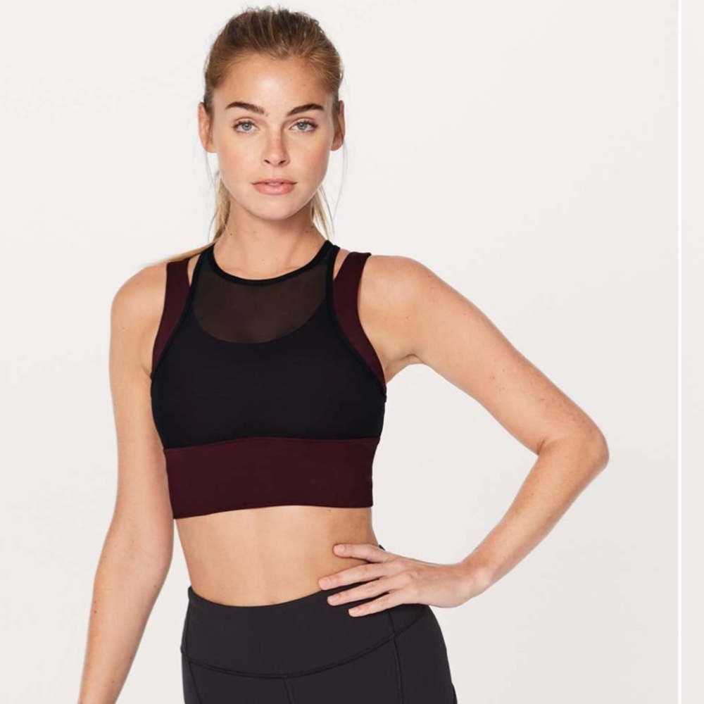 lululemon athletica Black and Burgundy Mesh-Panel Sports Bra